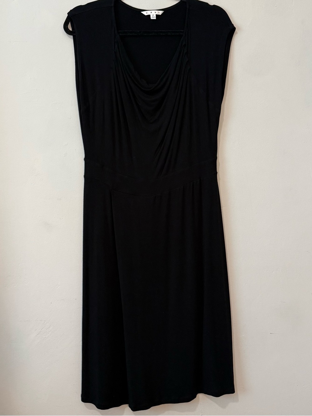 CAbi Black Midi Dress with Draped Cowl Neck Size M